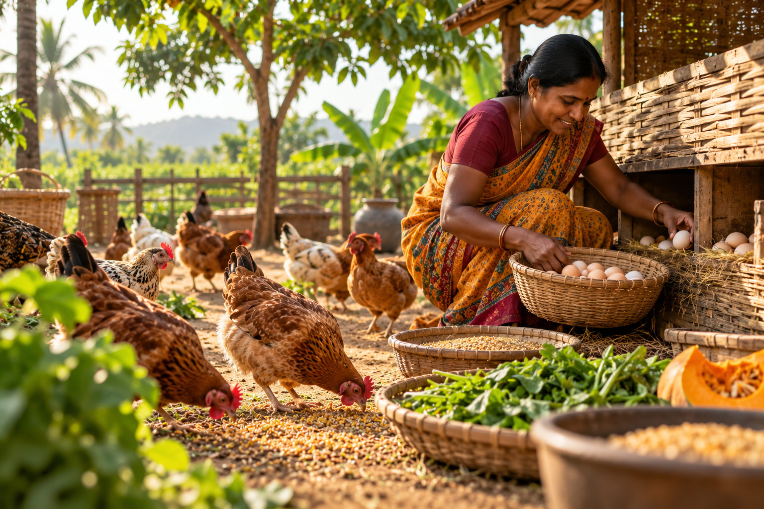 Country eggs collected in a basket